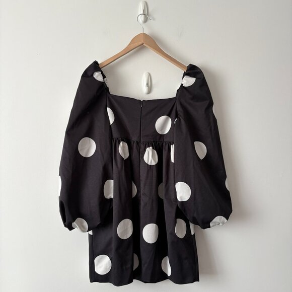 Kate Spade Giant Dot Faille Dress Polka Dot Puff Sleeves Black White Size 2 - Picture 6 of 8